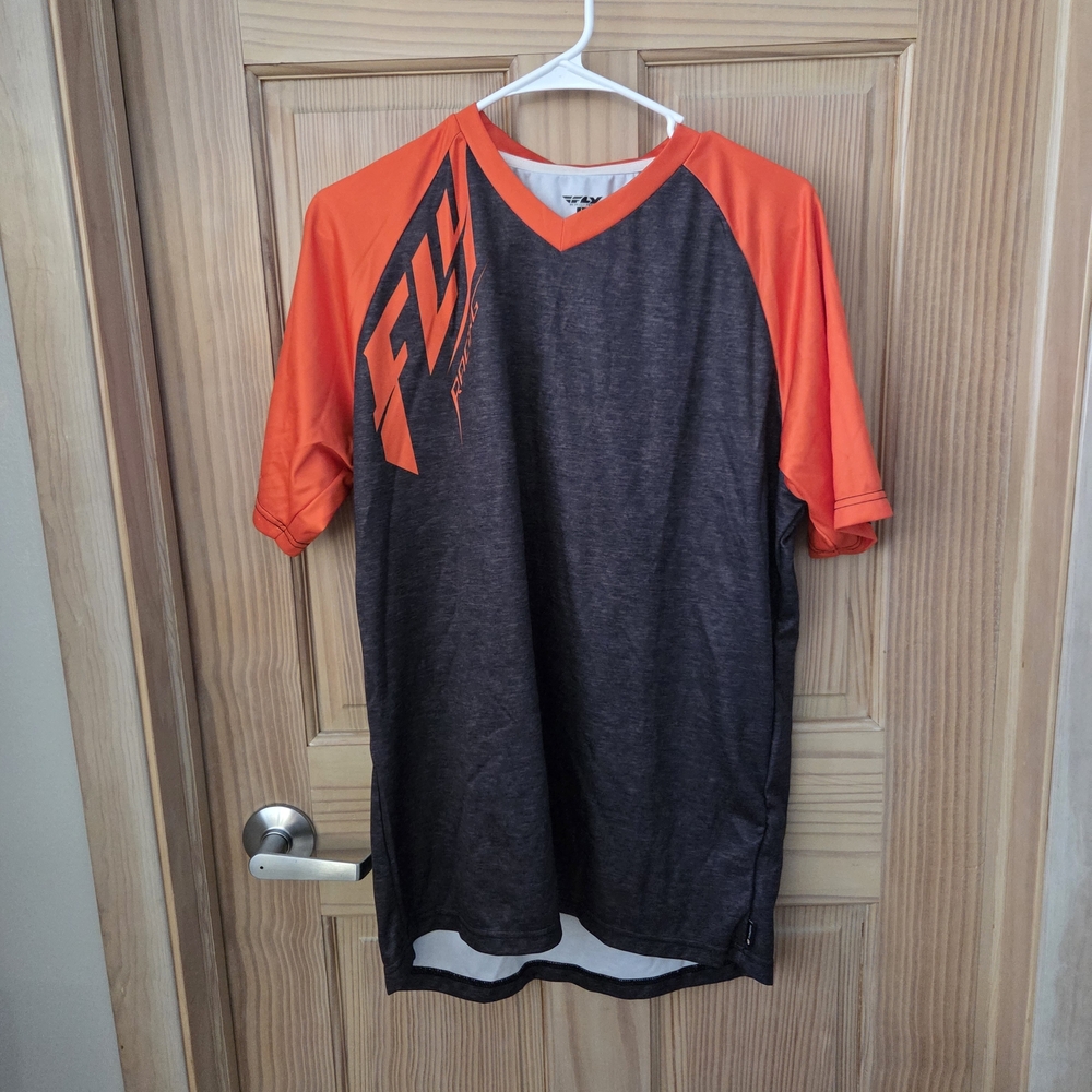 Men's Fly Racing Athletic Riding T Shirt Orange Grey Large Motorsports